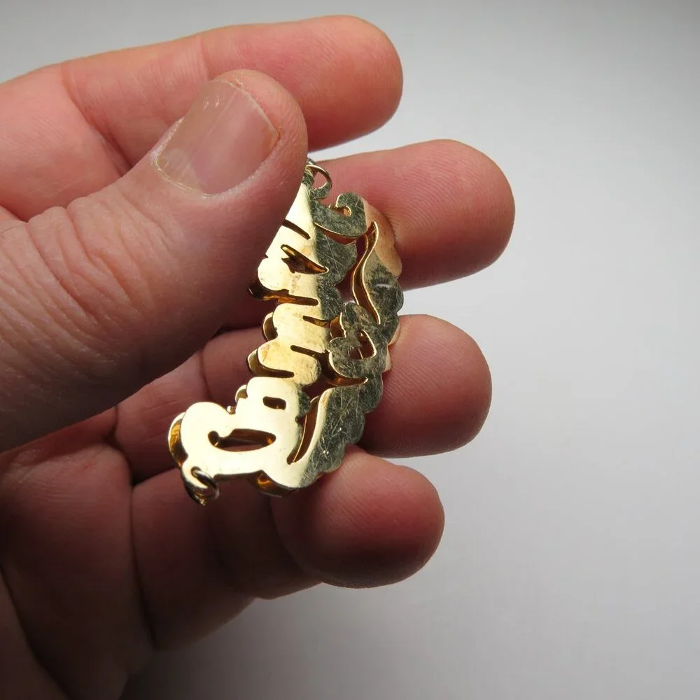 14k Gold Double Name Plate NINA Hand Made